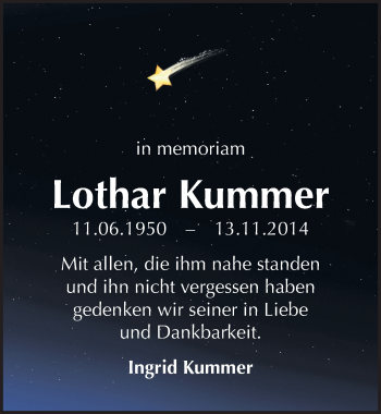 Traueranzeige von Lothar Kummer von Mitteldeutsche Zeitung Köthen