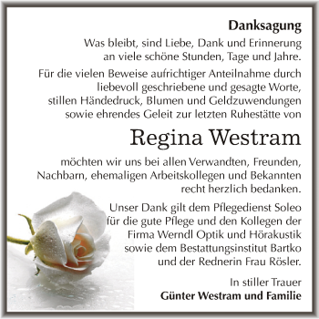 Traueranzeige von Regina Westram von WVG - Wochenspiegel Dessau / Köthen
