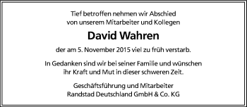 Traueranzeige von David Wahren von Mitteldeutsche Zeitung Weißenfels