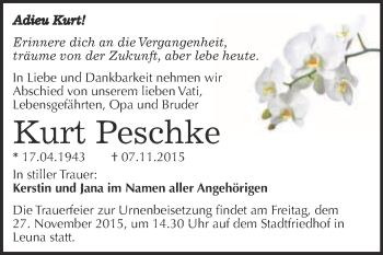 Traueranzeige von Kurt Peschke von WVG - Wochenspiegel Merseburg