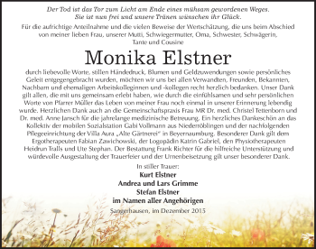Traueranzeige von Monika Elstner von Mitteldeutsche Zeitung Sangerhausen