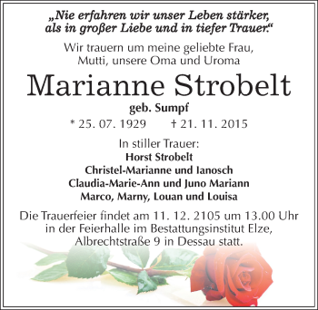 Traueranzeige von Marianne Strobelt von Mitteldeutsche Zeitung Dessau-Roßlau