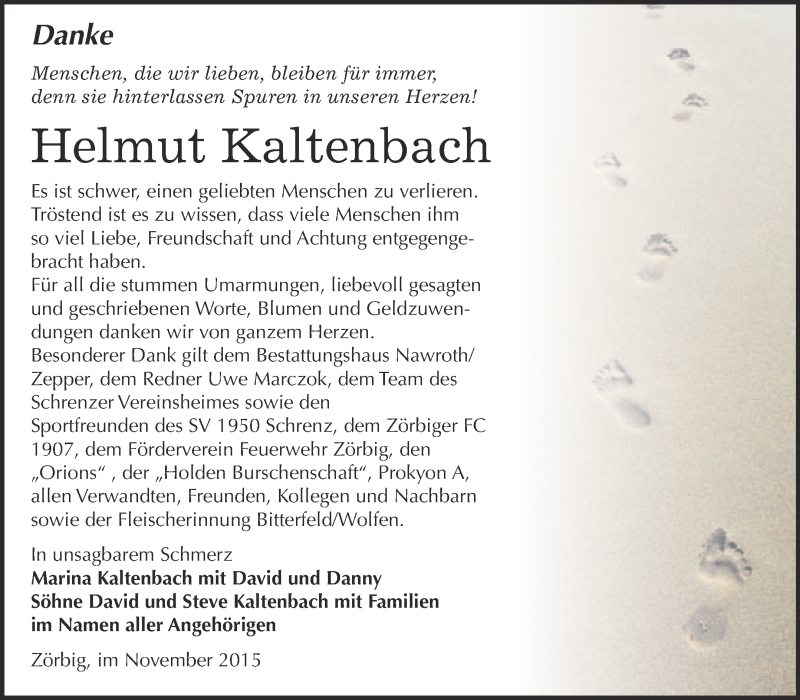  Traueranzeige für Helmut Kaltenbach vom 09.12.2015 aus WVG - Wochenspiegel Bitterfeld