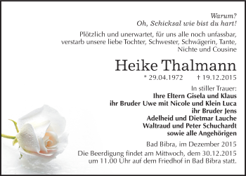 Traueranzeige von Heike Thalmann von Mitteldeutsche Zeitung Naumburg/Nebra