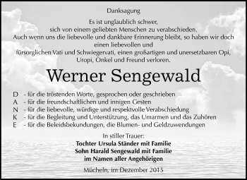 Traueranzeige von Werner Sengewald von WVG - Wochenspiegel Merseburg