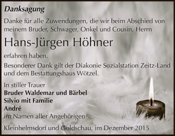 Traueranzeige von Hans-Jürgen Höhner von Super Sonntag Zeitz