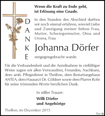 Traueranzeige von Johanna Dörfer von Super Sonntag Zeitz