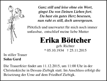 Traueranzeige von Erika Böttcher von Mitteldeutsche Zeitung Dessau-Roßlau