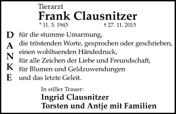 Traueranzeige von Frank Clausnitzer von Mitteldeutsche Zeitung Halle/Saalkreis