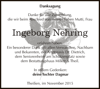 Traueranzeige von Ingeborg Nehring von Super Sonntag Zeitz