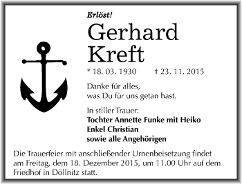 Traueranzeige von Gerhard Kreft von Mitteldeutsche Zeitung Halle/Saalkreis