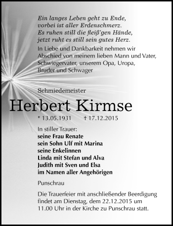 Traueranzeige von Herbert Kirmse von Mitteldeutsche Zeitung Naumburg/Nebra