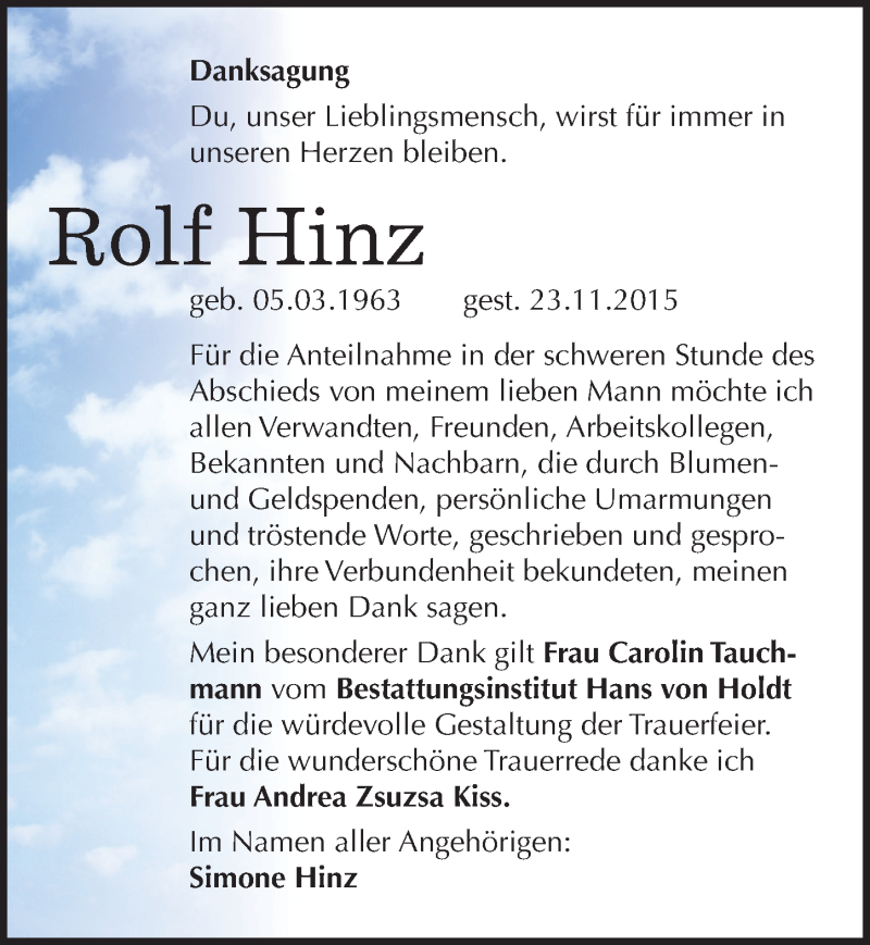  Traueranzeige für Rolf Hinz vom 24.12.2015 aus Mitteldeutsche Zeitung Halle/Saalkreis