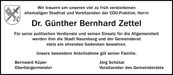 Traueranzeige von Günther Bernhard Zettel von Mitteldeutsche Zeitung Naumburg/Nebra