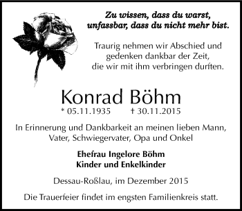 Traueranzeige von Konrad Böhm von Mitteldeutsche Zeitung Dessau-Roßlau