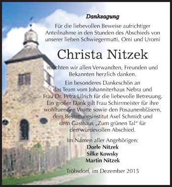 Traueranzeige von Christa Nitzek von Mitteldeutsche Zeitung Naumburg/Nebra
