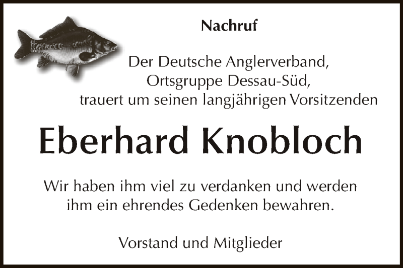  Traueranzeige für Eberhard Knobloch vom 05.12.2015 aus WVG - Wochenspiegel Dessau / Köthen