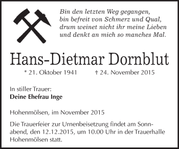Traueranzeige von Hans-Dietmar Dornblut von WVG - Wochenspiegel NMB / WSF / ZTZ