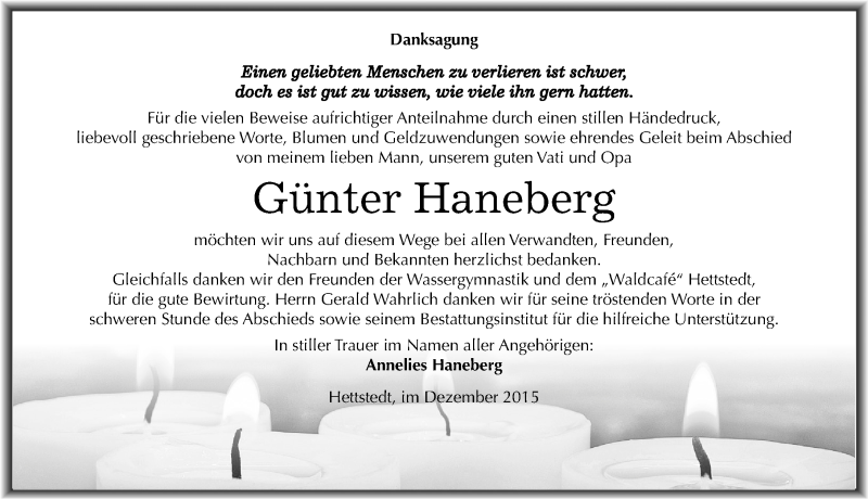  Traueranzeige für Günter Haneberg vom 19.12.2015 aus Mitteldeutsche Zeitung Mansfelder Land