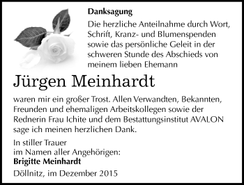 Traueranzeige von Jürgen Meinhardt von Mitteldeutsche Zeitung Halle/Saalkreis