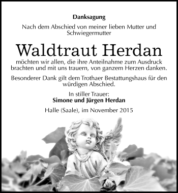 Traueranzeige von Waldtraut Herdan von Mitteldeutsche Zeitung Halle/Saalkreis