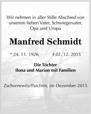 Traueranzeige von Manfred Schmidt von Mitteldeutsche Zeitung Wittenberg