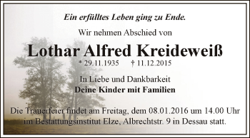 Traueranzeige von Lothar Alfred Kreideweiß von WVG - Wochenspiegel Dessau / Köthen
