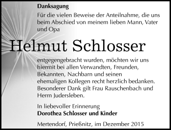 Traueranzeige von Helmut Schlosser von Mitteldeutsche Zeitung Naumburg/Nebra