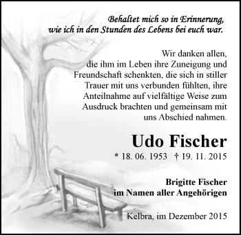 Traueranzeige von Udo Fischer von Mitteldeutsche Zeitung Sangerhausen