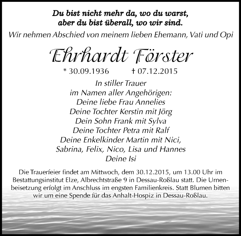  Traueranzeige für Ehrhardt Förster vom 22.12.2015 aus Mitteldeutsche Zeitung Dessau-Roßlau