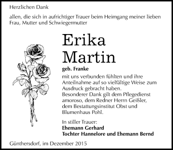 Traueranzeige von Erika Martin von Mitteldeutsche Zeitung Merseburg/Querfurt