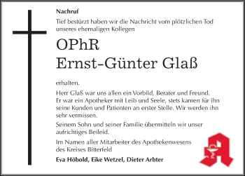 Traueranzeige von Ernst-Günter Glaß von Mitteldeutsche Zeitung Bitterfeld