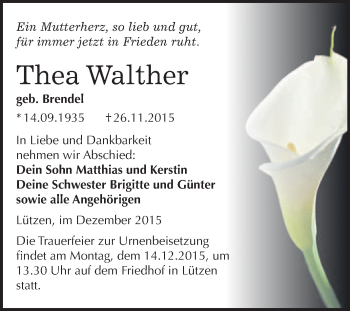 Traueranzeige von Thea Walther von WVG - Wochenspiegel Merseburg