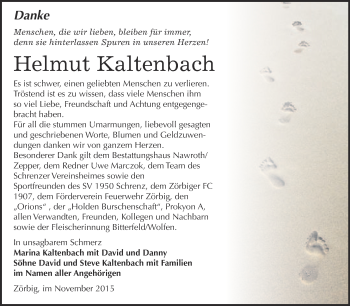 Traueranzeige von Helmut Kaltenbach von WVG - Wochenspiegel Bitterfeld