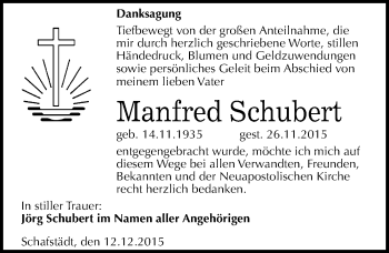 Traueranzeige von Manfred Schubert von Mitteldeutsche Zeitung Merseburg/Querfurt