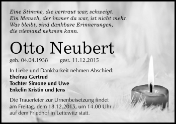 Traueranzeige von Otto Neubert von Mitteldeutsche Zeitung Halle/Saalkreis