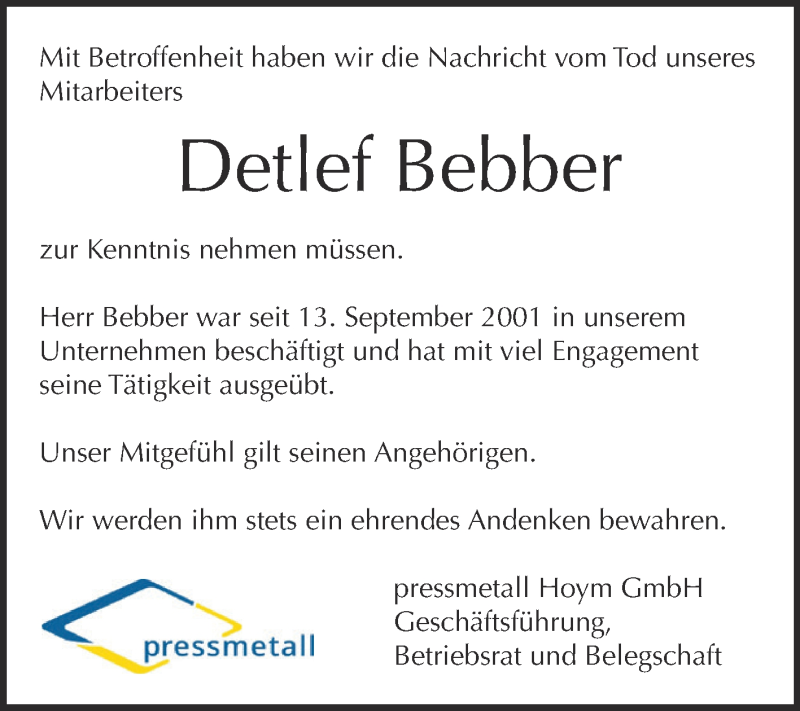  Traueranzeige für Detlef Bebber vom 12.12.2015 aus Super Sonntag Aschersleben