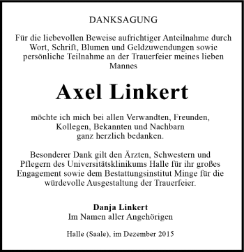 Traueranzeige von Axel Linkert von Mitteldeutsche Zeitung Halle/Saalkreis