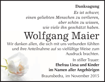 Traueranzeige von Wolfgang Maier von WVG - Wochenspiegel Merseburg
