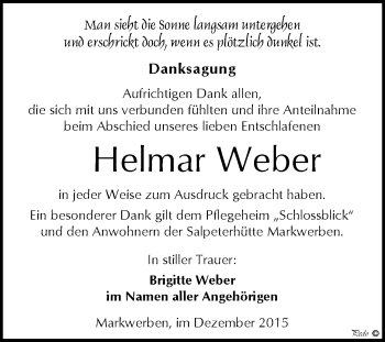 Traueranzeige von Helmar Weber von WVG - Wochenspiegel NMB / WSF / ZTZ