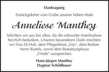 Traueranzeige von Anneliese Manthey von WVG - Wochenspiegel Dessau / Köthen