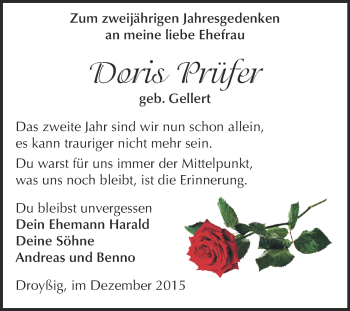 Traueranzeige von Doris Prüfer von Super Sonntag Zeitz