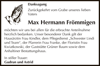 Traueranzeige von Max Hermann Frömmigen von WVG - Wochenspiegel Dessau / Köthen