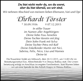 Traueranzeige von Ehrhardt Förster von Mitteldeutsche Zeitung Dessau-Roßlau