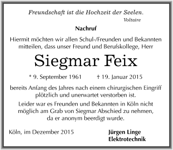 Traueranzeige von Siegmar Feix von Mitteldeutsche Zeitung Naumburg/Nebra