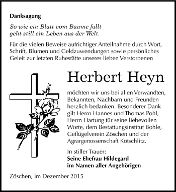 Traueranzeige von Herbert Heyn von Mitteldeutsche Zeitung Merseburg/Querfurt