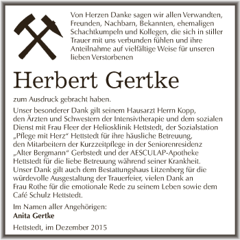 Traueranzeige von Herbert Gertke von Super Sonntag SGH Mansf. Land