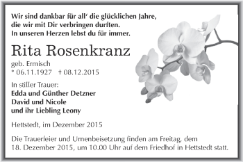 Traueranzeige von Rita Rosenkranz von Super Sonntag SGH Mansf. Land