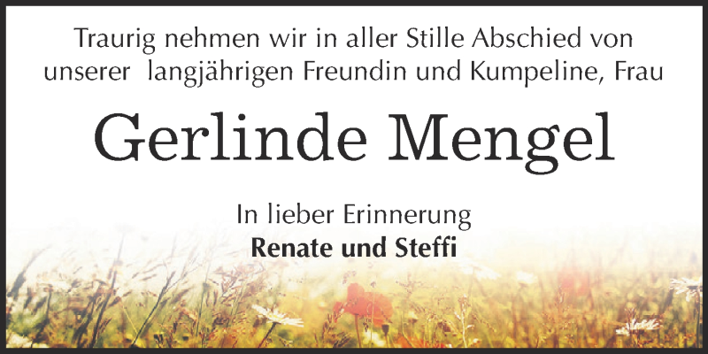  Traueranzeige für Gerlinde Mengel vom 19.12.2015 aus Super Sonntag Zeitz