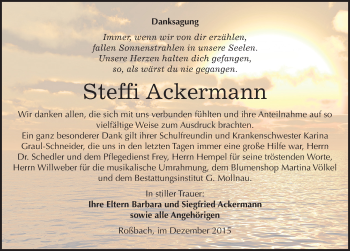 Traueranzeige von Steffi Ackermann von Mitteldeutsche Zeitung Merseburg/Querfurt